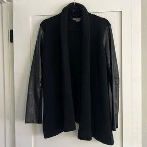 Vince Lamb Leather Sleeve Open Cardigan